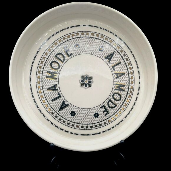 Anthropologie Bistro Tile Pie Dish Quiche Baking Pan Stoneware 1920s French Art - Picture 1 of 12